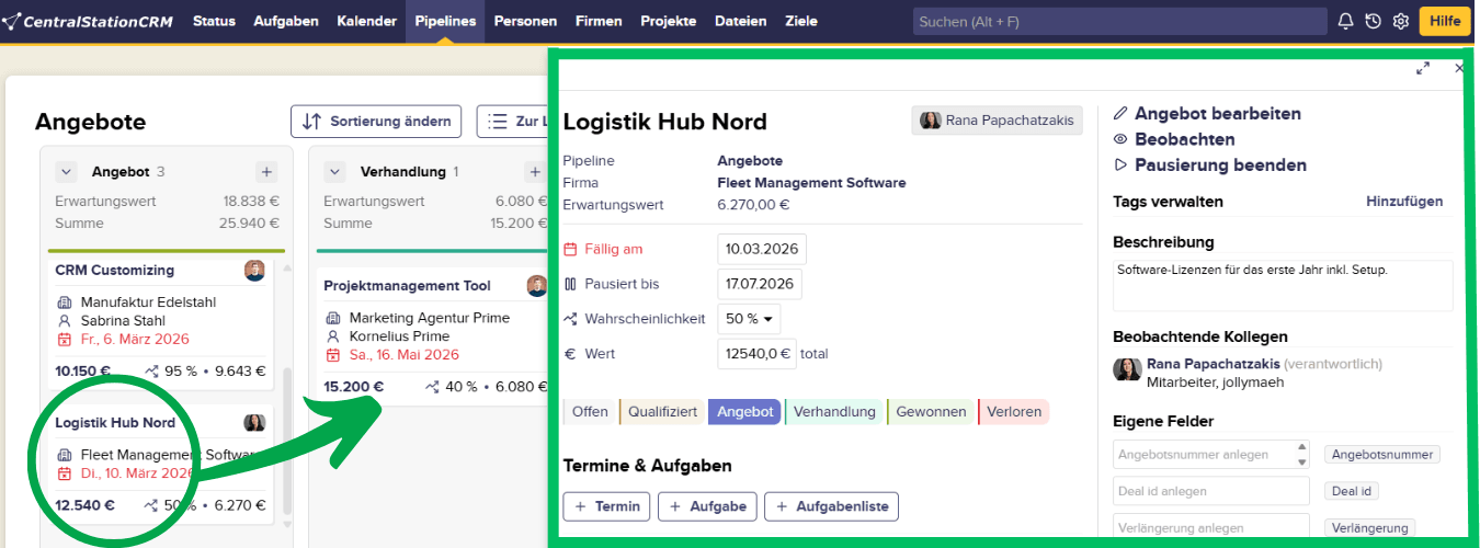 Chance in der Pipeline bearbeiten