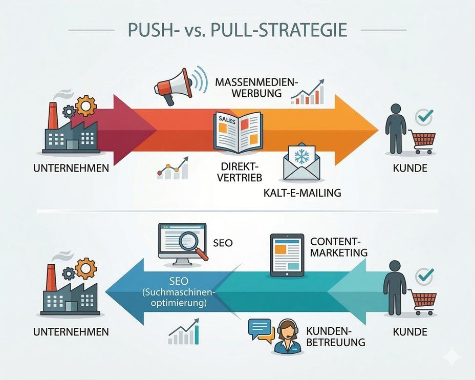 Infografik zu Push vs. Pull im Vertrieb