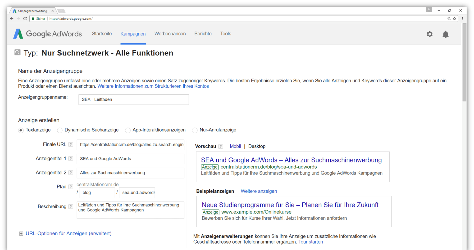 AdWords Anzeigengruppe