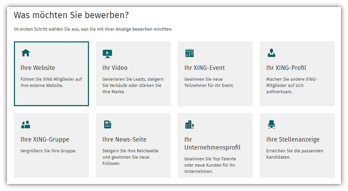 Werbemöglichkeiten auf XING Werbemöglichkeiten auf XING