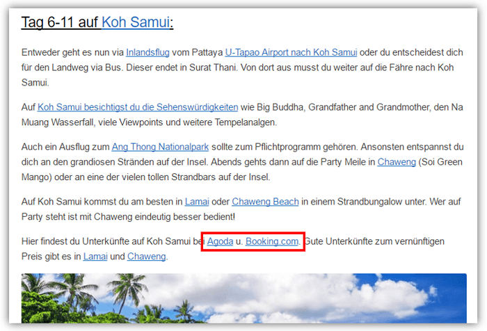 Reiseblog - Beispiel für Affiliate Marketing